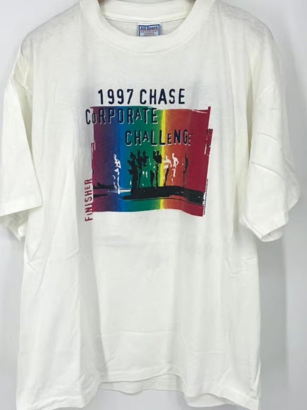 VTG 1997 Chase Corporate Challenge Finisher T Shirt Rainbow Double Graphic XL